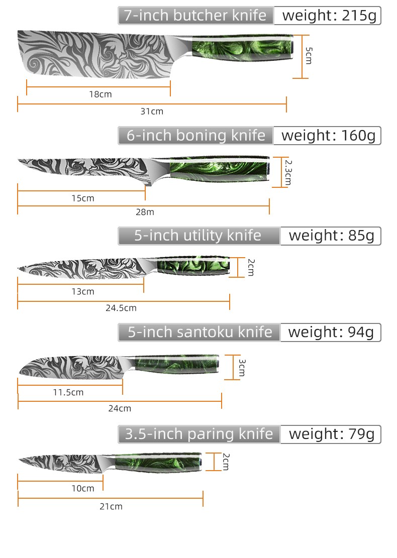 10-PieceRose Pattern Kitchen Knife Set with 67-Layer Sharp various Size detail