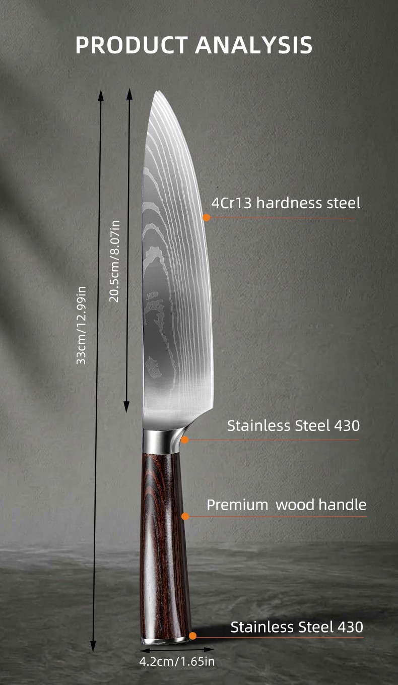 8-Inch Damascus Laser pattern Chef Knife of Kitchen detail
