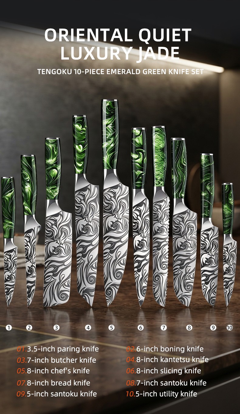 10-PieceRose Pattern Kitchen Knife Set with 67-Layer Sharp various Size detail