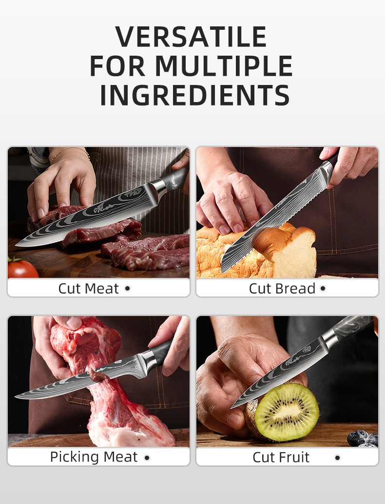 Cross border resin handle knife set of 10 pieces detail