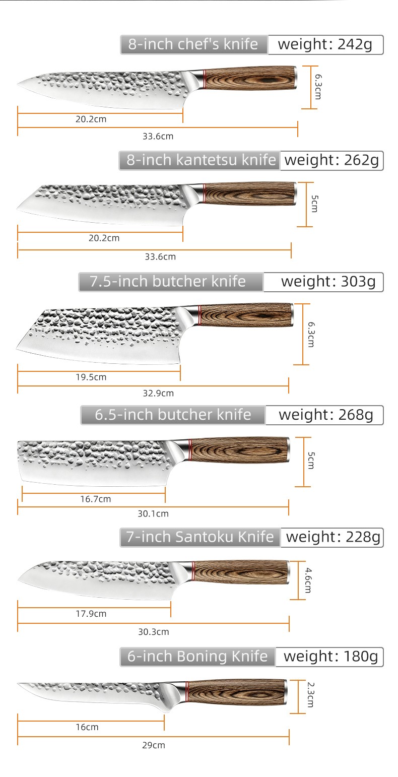 6‑Piece Hammered Knife Set with all purpose Blades for home cooking detail