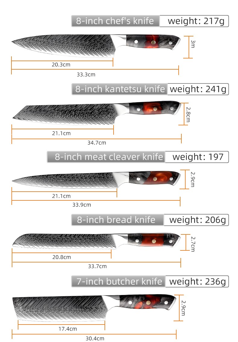 Kitchen Professional Cooking Knife Set 10-Piece Damascus Steel Kitchen Knife Set with Ergonomic Resin mix wood Handle detail