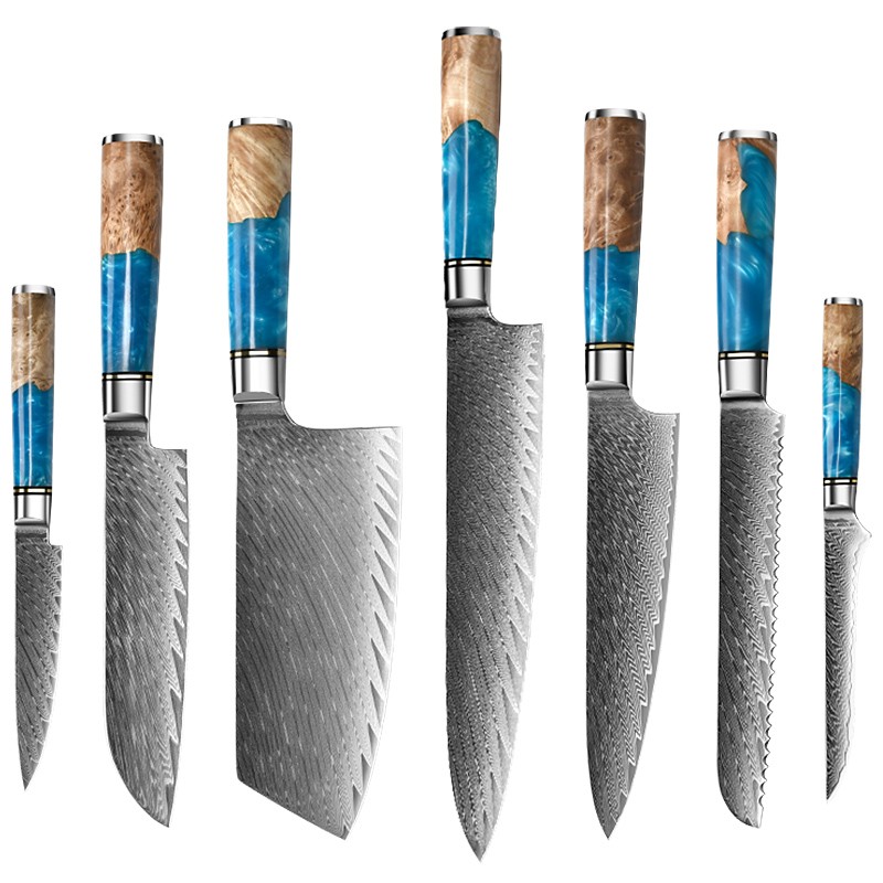 7-Piece Kitchen Knife Set with 67-Layer Damascus Steel9Cr18MoV Core Steel