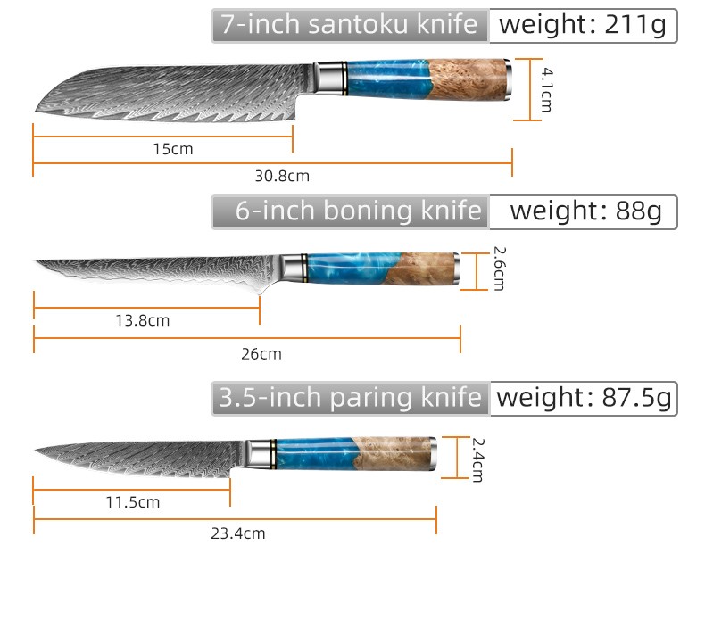 7-Piece Kitchen Knife Set with 67-Layer Damascus Steel9Cr18MoV Core Steel detail