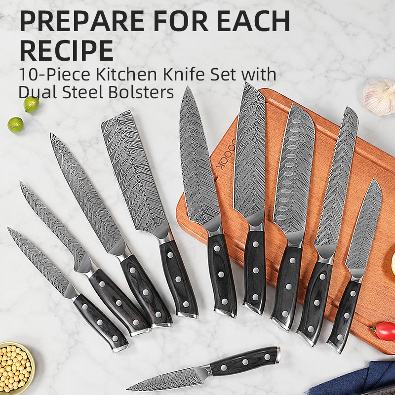 Dual Steel Bolsters of 10-Piece Kitchen Knife Set 2