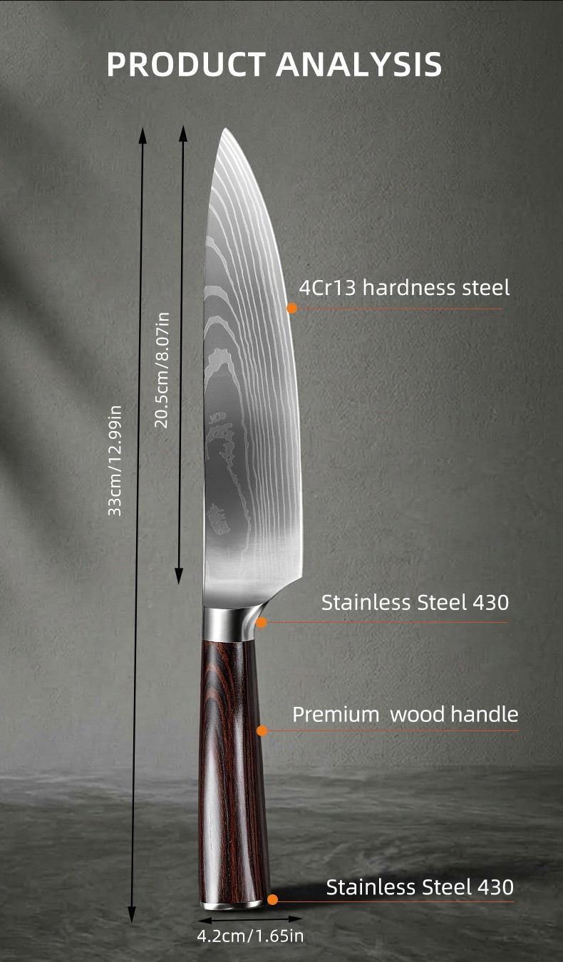 Foreign Trade Damascus Laser Grained Color Wood Handle 10-Piece Kitchen Knife Set detail