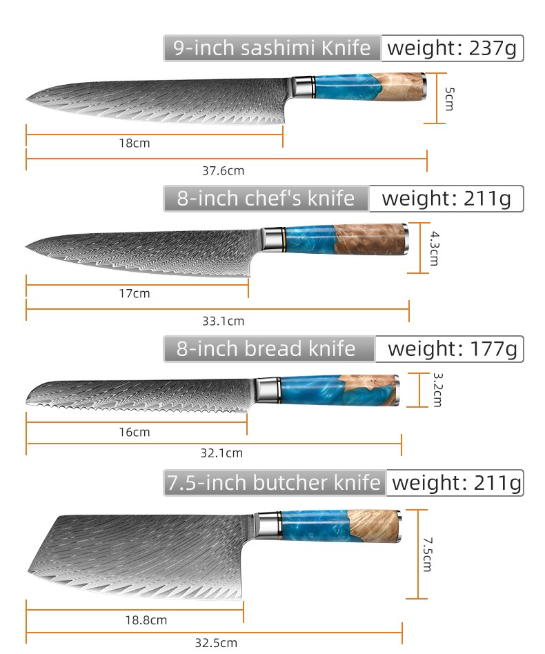 7-Piece Kitchen Knife Set with 67-Layer Damascus Steel9Cr18MoV Core Steel detail