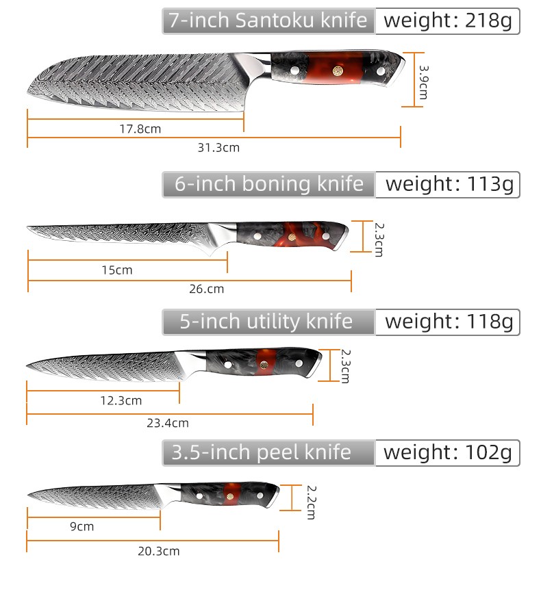 Kitchen Professional Cooking Knife Set 10-Piece Damascus Steel Kitchen Knife Set with Ergonomic Resin mix wood Handle detail