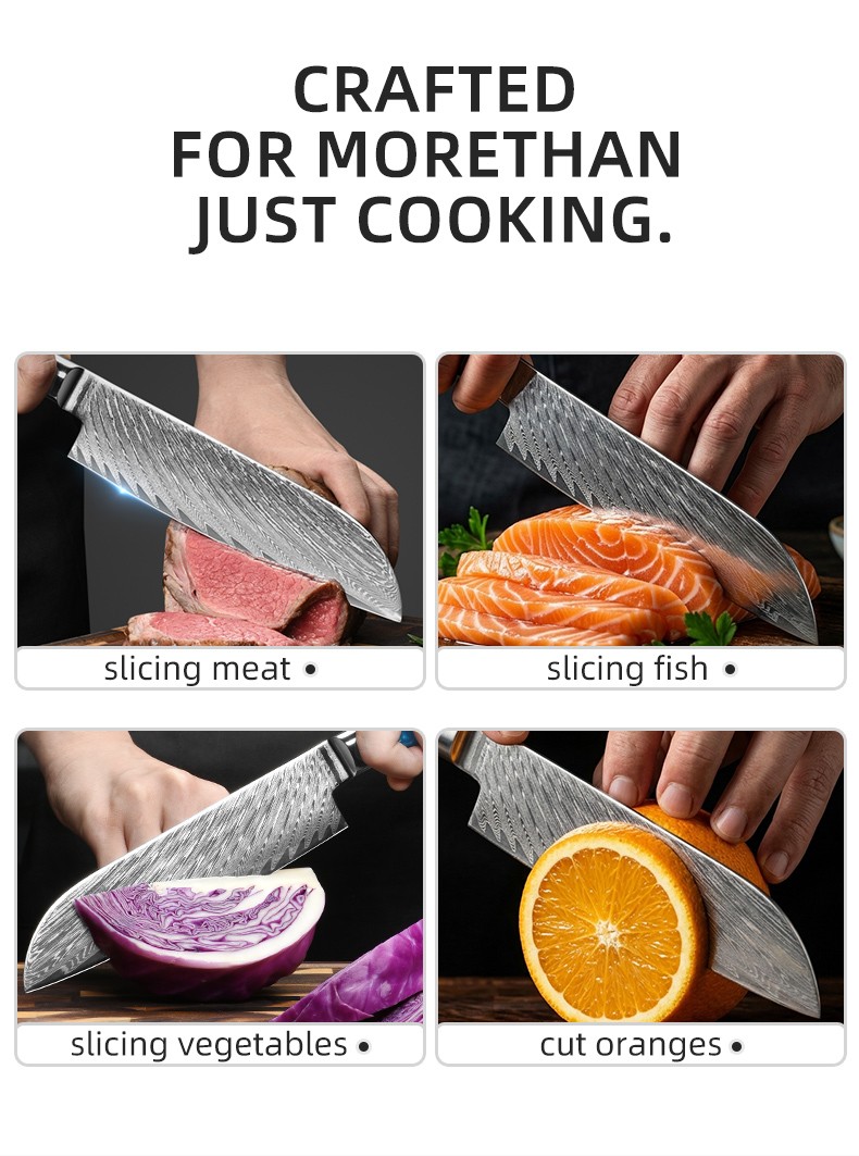 RAZOR-SHARP EDGE7-Inch Damascus Santoku Knife detail