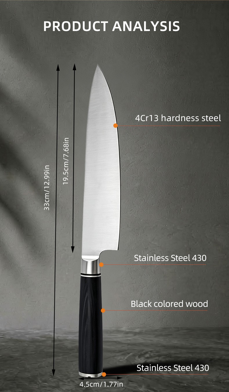 Ten-piece Damascus Pattern Stainless Steel Chef Knife Set with Colorful Long Wooden Handles Hand Sharpened and Multi-purpose detail