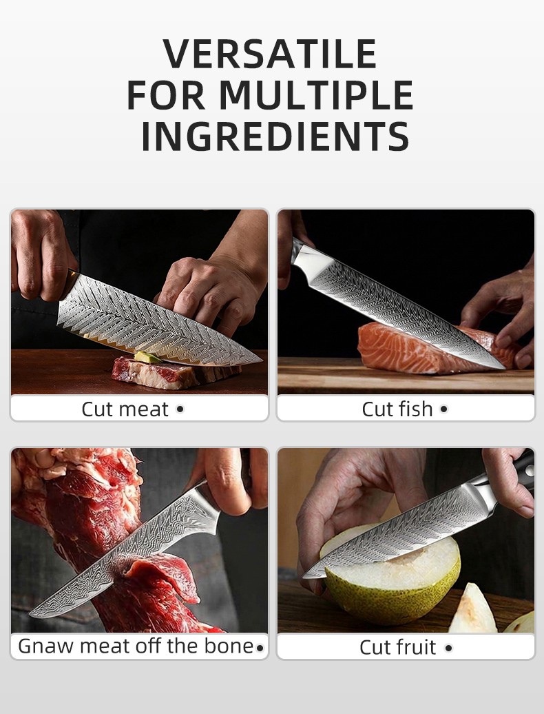 Kitchen Professional Cooking Knife Set 10-Piece Damascus Steel Kitchen Knife Set with Ergonomic Resin mix wood Handle detail