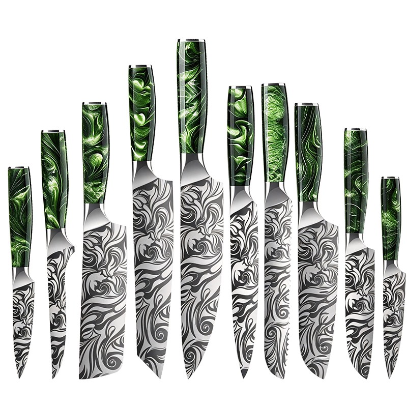 10-PieceRose Pattern Kitchen Knife Set with 67-Layer Sharp various Size