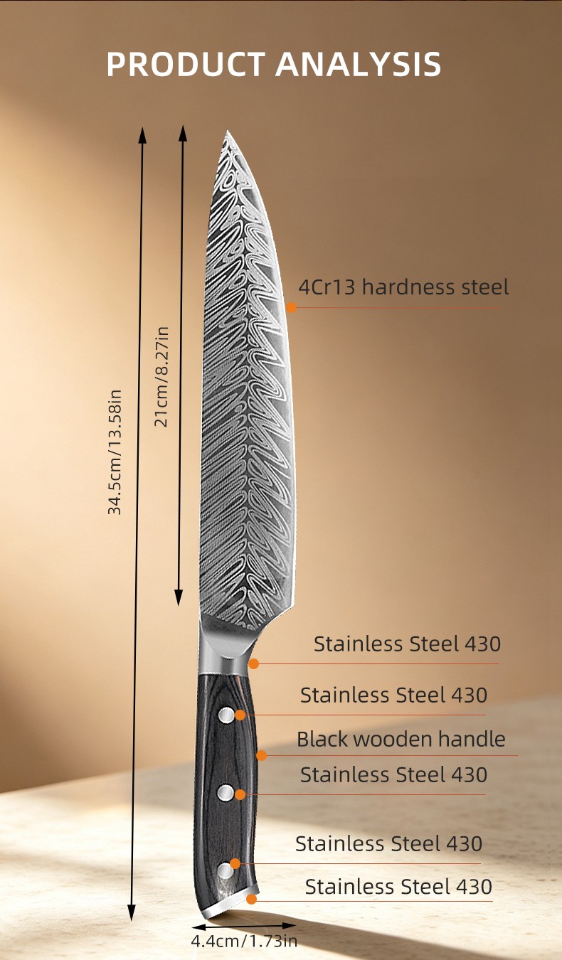 Dual Steel Bolsters of 10-Piece Kitchen Knife Set detail