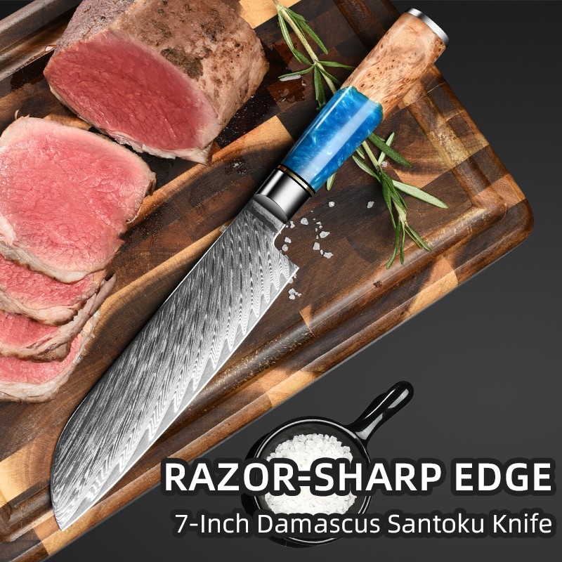 RAZOR-SHARP EDGE7-Inch Damascus Santoku Knife 2