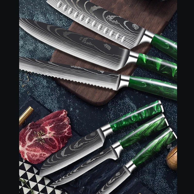 8-inch Damascus-pattern resin-handled chef's knife 9