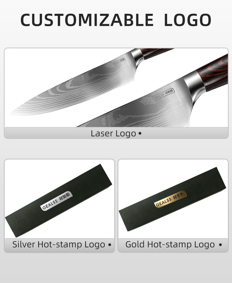 Foreign Trade Damascus Laser Grained Color Wood Handle 10-Piece Kitchen Knife Set detail
