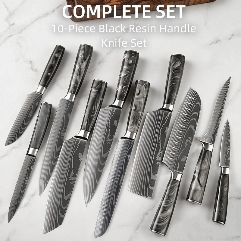 10-Piece Kitchen Knife Set with Dark Grey Resin Handles 2