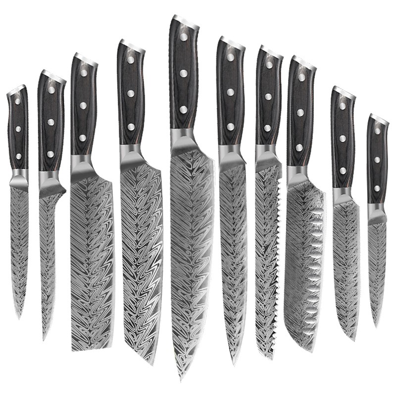 Dual Steel Bolsters of 10-Piece Kitchen Knife Set