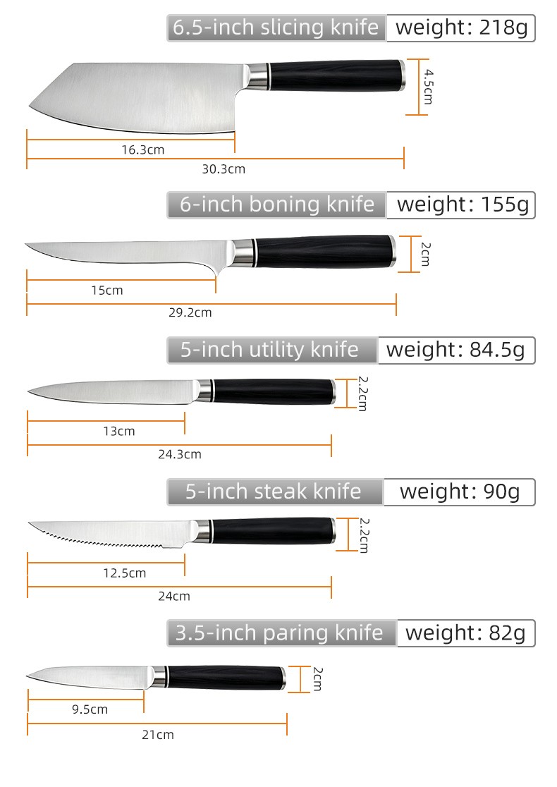 Ten-piece Damascus Pattern Stainless Steel Chef Knife Set with Colorful Long Wooden Handles Hand Sharpened and Multi-purpose detail