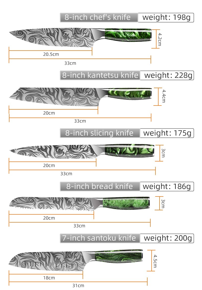 10-PieceRose Pattern Kitchen Knife Set with 67-Layer Sharp various Size detail