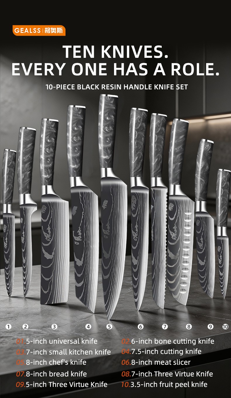 Cross border resin handle knife set of 10 pieces 5
