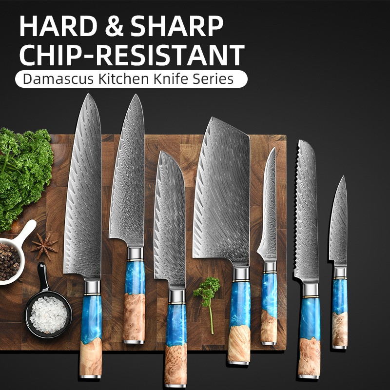 7-Piece Kitchen Knife Set with 67-Layer Damascus Steel9Cr18MoV Core Steel 2