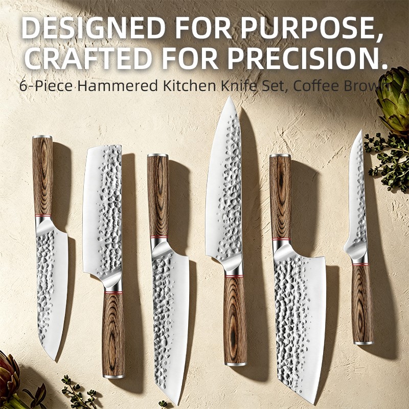 6‑Piece Hammered  Knife Set with all purpose Blades for home cooking 2