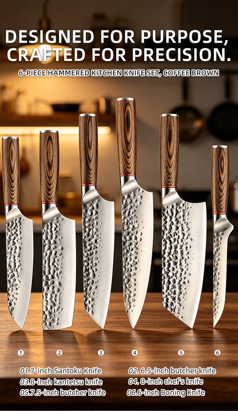 6‑Piece Hammered Knife Set with all purpose Blades for home cooking detail
