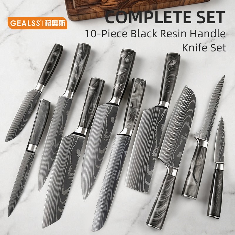 Cross border resin handle knife set of 10 pieces 2