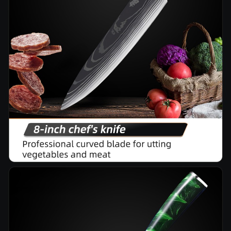 8-inch Damascus-pattern resin-handled chef's knife 10