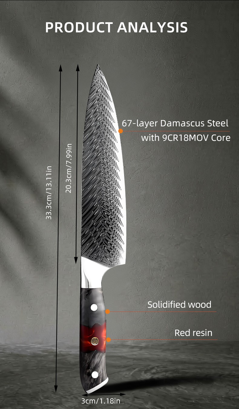 Kitchen Professional Cooking Knife Set 10-Piece Damascus Steel Kitchen Knife Set with Ergonomic Resin mix wood Handle detail