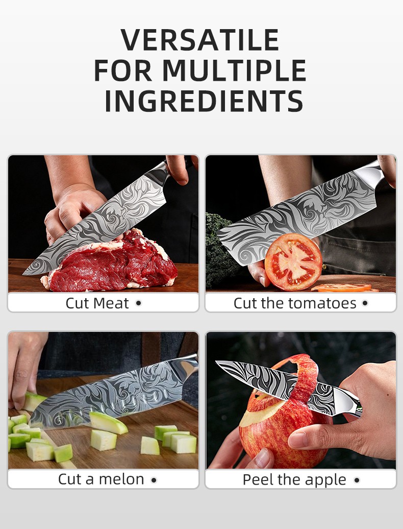 10-PieceRose Pattern Kitchen Knife Set with 67-Layer Sharp various Size detail
